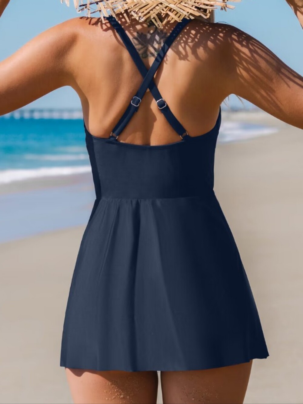 Cupshe Navy V-Neck Ruffled Swim Dress - Picture 2 of 11